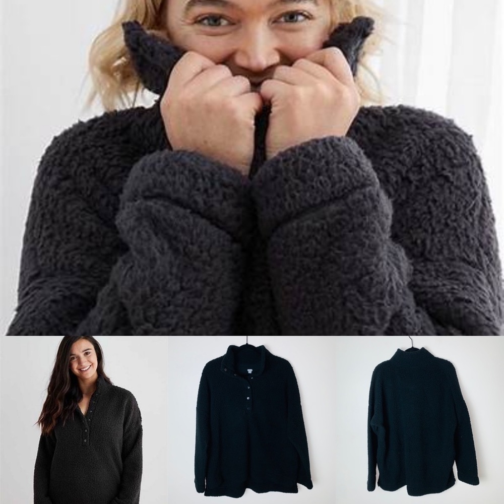 Aerie Cloud Sherpa Oversized Teddy Jacket Black